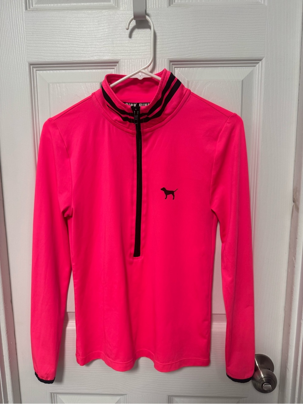 PINK Victoria's Secret Neon Pink Quarter-Zip with Black Trim